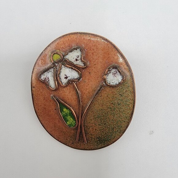PIN OVAL VINTAGE WITH ENAMEL FLORAL FLOWERS BOUQUET  PAINTED‎ - Picture 1 of 2